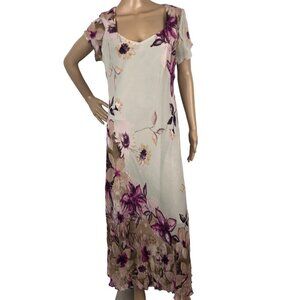Vintage Majick Floral Printed Sequin‎ Maxi Dress Short Sleeve Long Boho Dress L